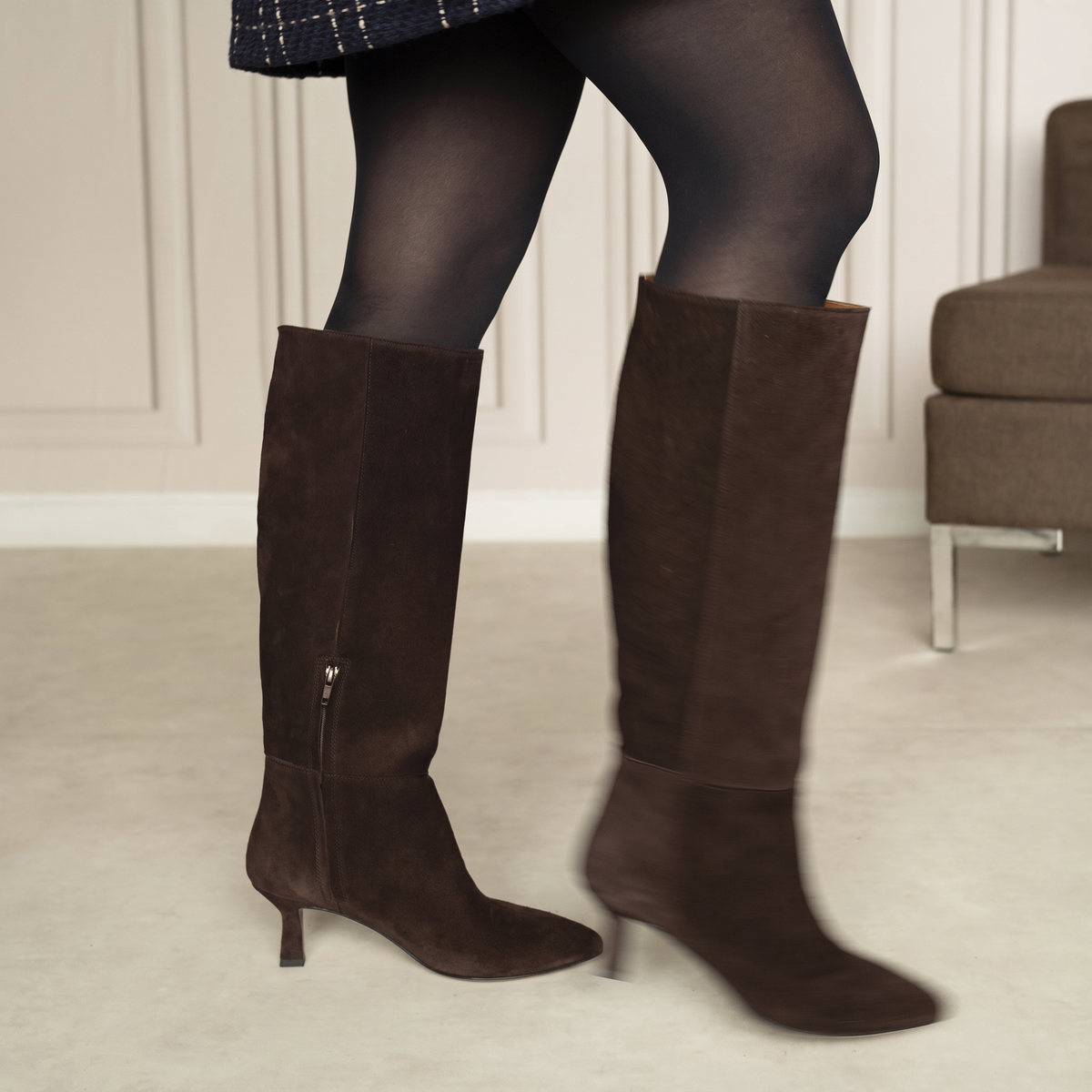Icon suede boots, dark brown (testa di moro) - detail 5