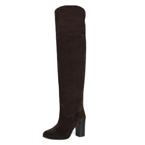 Lunaria suede, dark brown - wide calf boots, large fit boots, calf fitting boots, narrow calf boots