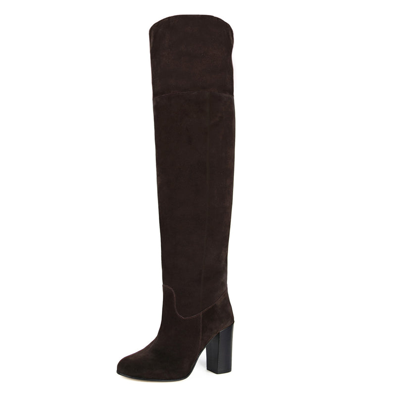 Lunaria suede, dark brown - wide calf boots, large fit boots, calf fitting boots, narrow calf boots
