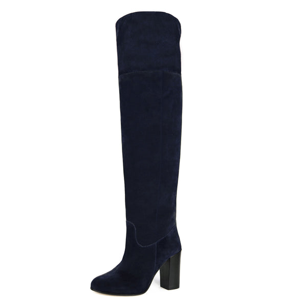 Lunaria suede, night blue - wide calf boots, large fit boots, calf fitting boots, narrow calf boots