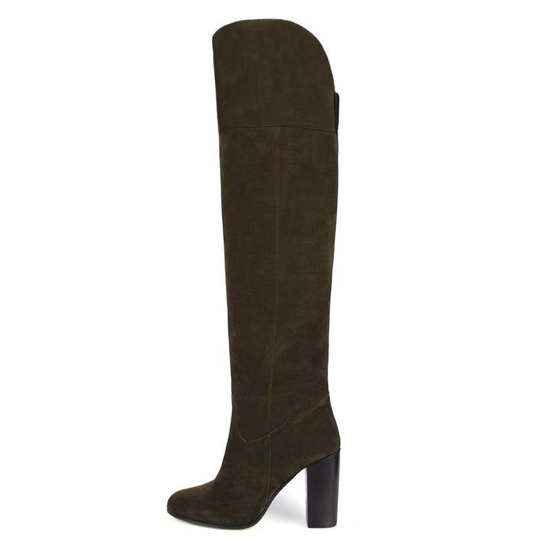 Lunaria suede, olive green - wide calf boots, large fit boots, calf fitting boots, narrow calf boots