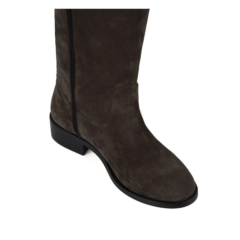 Spirea suede, dark brown - wide calf boots, large fit boots, calf fitting boots, narrow calf boots