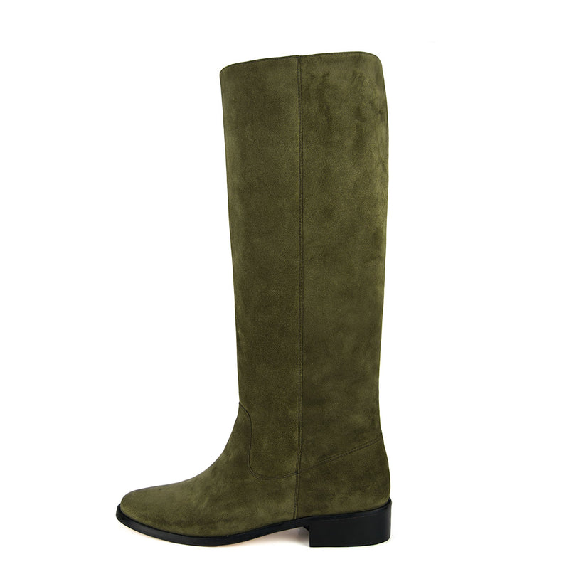 Achillea suede, olive green - wide calf boots, large fit boots, calf fitting boots, narrow calf boots