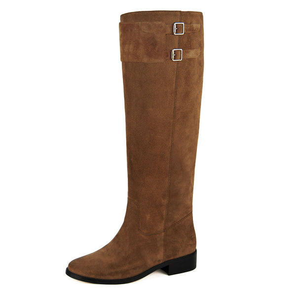 Spirea suede, cognac - wide calf boots, large fit boots, calf fitting boots, narrow calf boots
