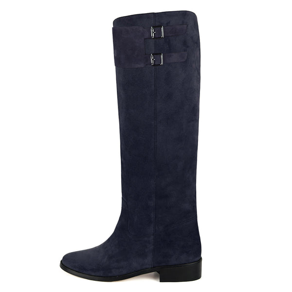 Spirea suede, night blue - wide calf boots, large fit boots, calf fitting boots, narrow calf boots