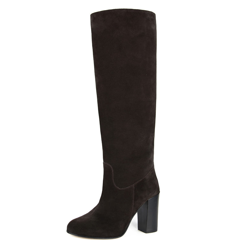 Cosmea suede, dark brown - wide calf boots, large fit boots, calf fitting boots, narrow calf boots