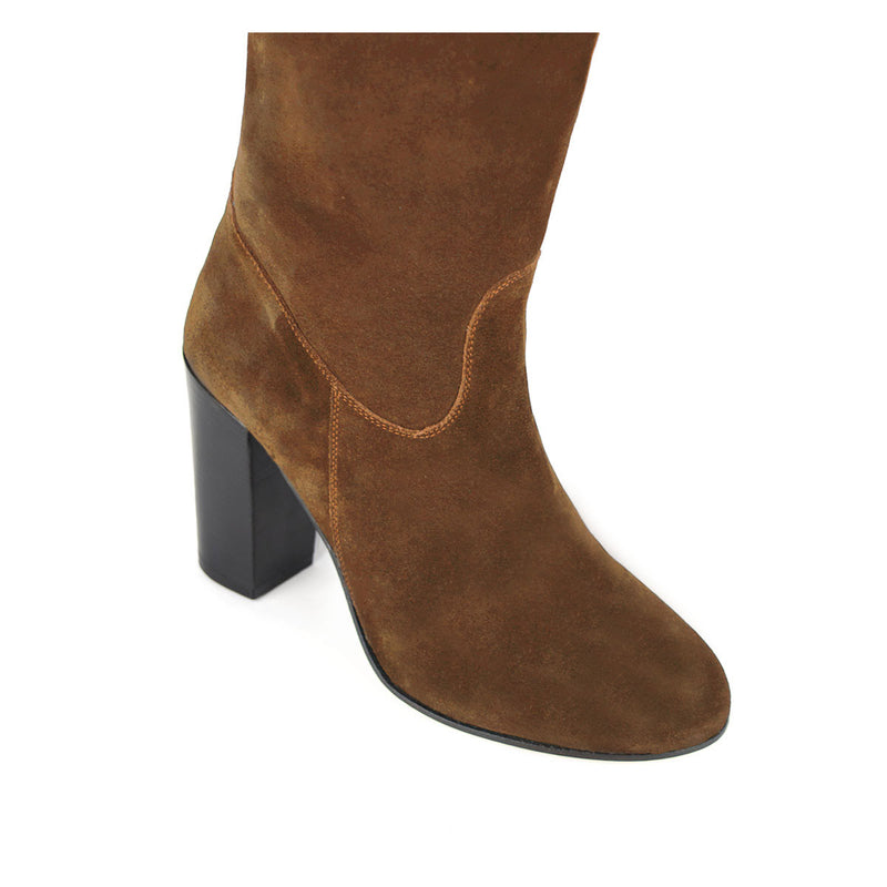Lunaria suede, cognac - wide calf boots, large fit boots, calf fitting boots, narrow calf boots