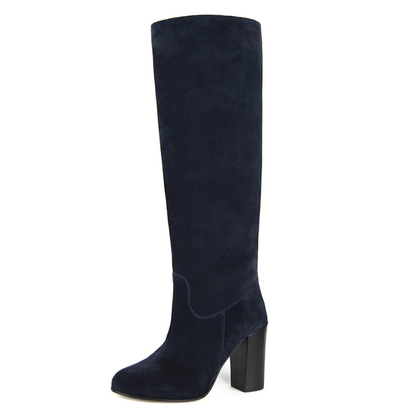 Cosmea suede, night blue - wide calf boots, large fit boots, calf fitting boots, narrow calf boots