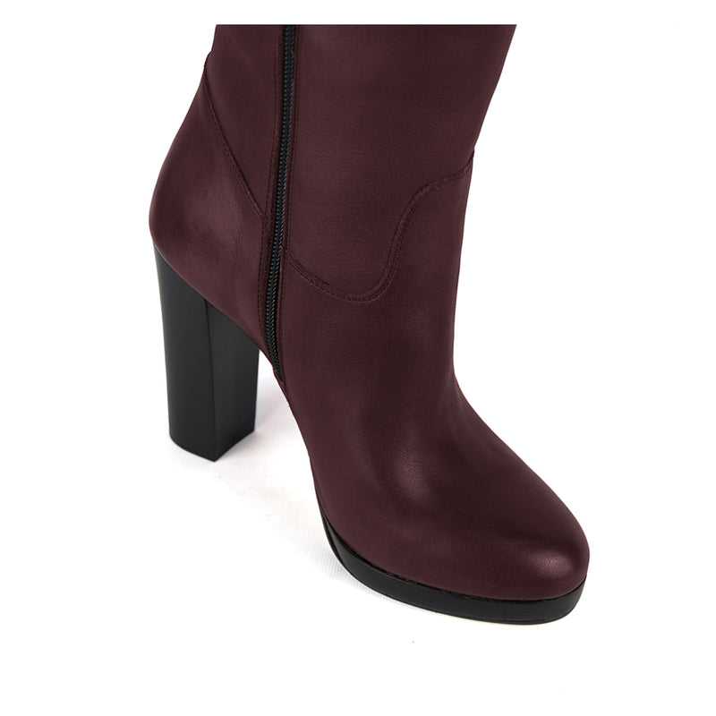 Ribes, burgundy - wide calf boots, large fit boots, calf fitting boots, narrow calf boots