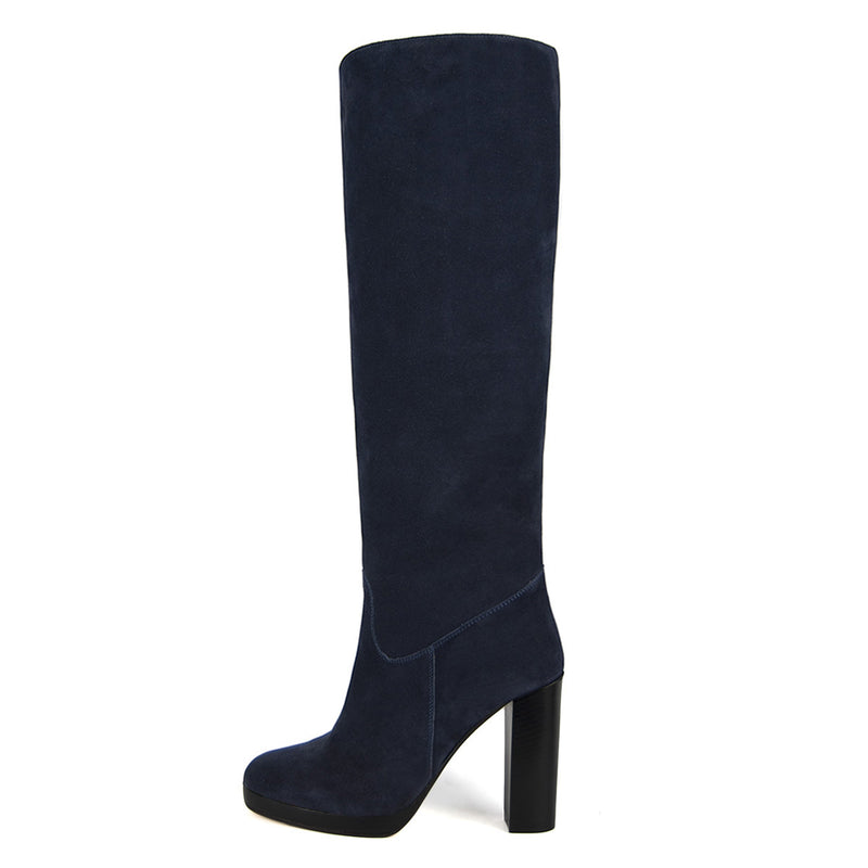 Ribes suede, night blue - wide calf boots, large fit boots, calf fitting boots, narrow calf boots